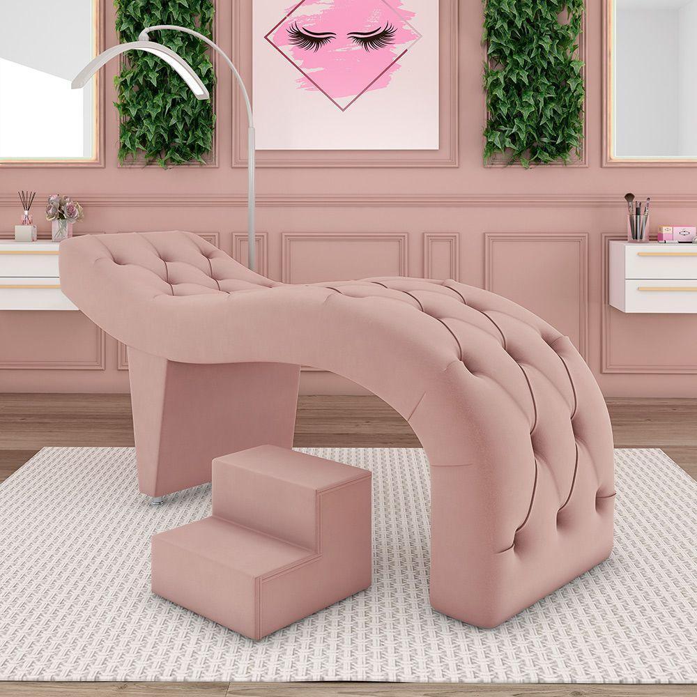 Maca De Estética Para Massagem Cílios Fixa Lash Estofada Com Escada Veludo Rose G83 - 2