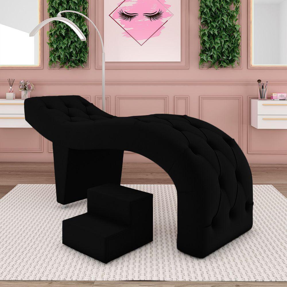 Maca De Estética Para Massagem Cílios Fixa Lash Estofada Com Escada Veludo Preto G83 - 7