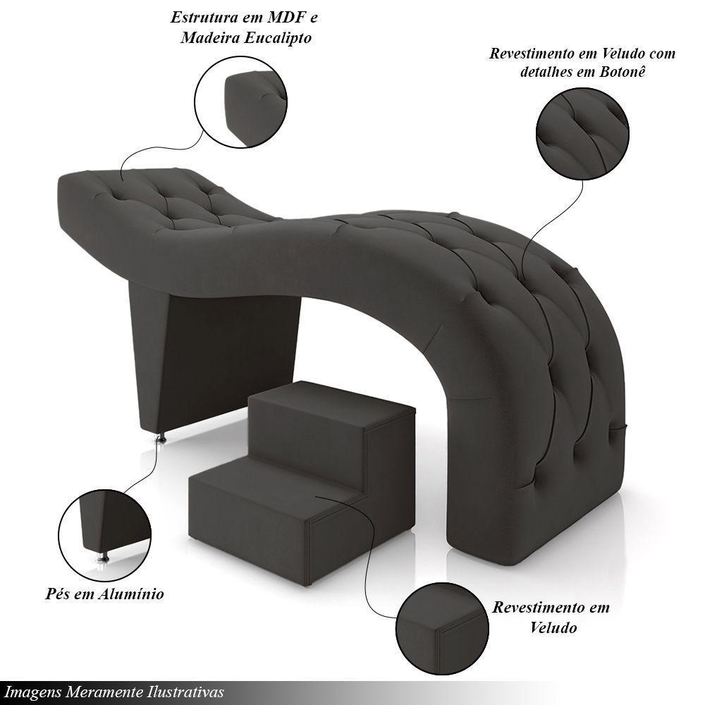 Maca De Estética Para Massagem Cílios Fixa Lash Estofada Com Escada Veludo Cinza G83 - 6