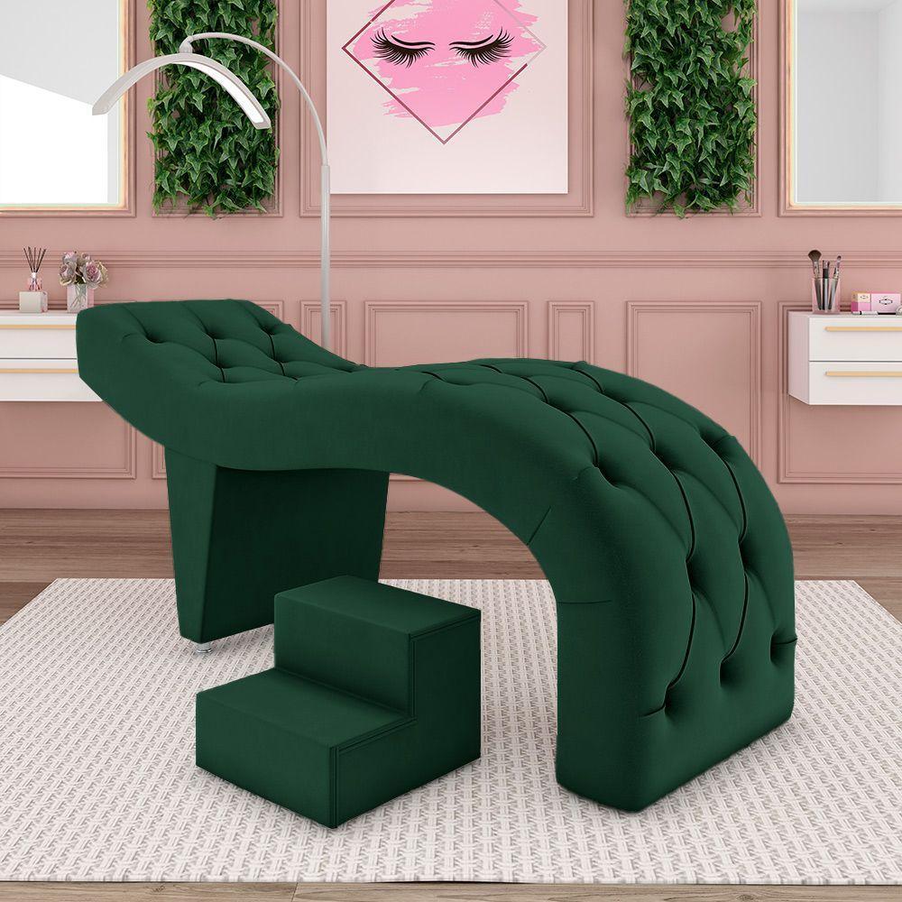 Maca De Estética Para Massagem Cílios Fixa Lash Estofada Com Escada Veludo Verde G83 - 7