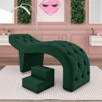 Maca De Estética Para Massagem Cílios Fixa Lash Estofada Com Escada Veludo Verde G83 - 7