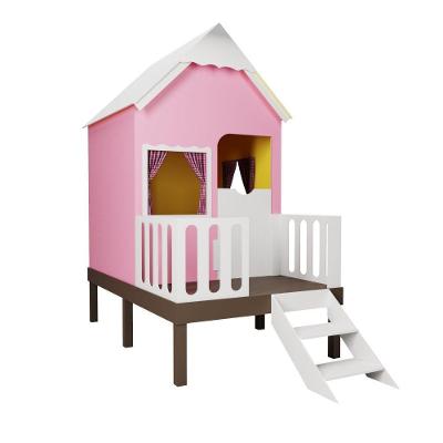 Casinha De Brinquedo Alta Rosa Com Cercado E Telhado Branco - Criança Feliz