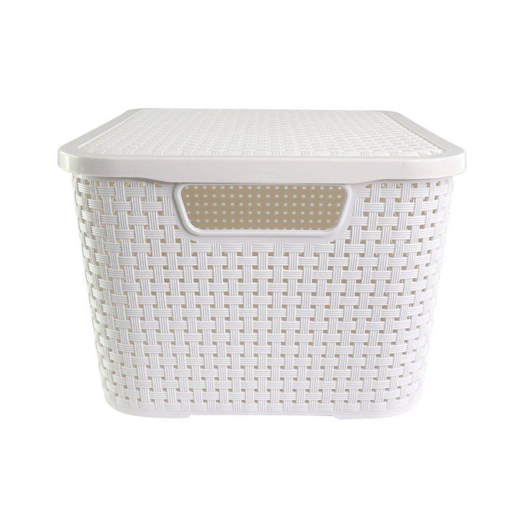 Caixa Organizadora Rattan Cesto Branco Com Tampa 7 Litros - 3