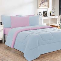 Kit Edredom Malha 100% Algodão Gran Moratta 3 Peças King - Azul Bebê-rosa Bebê. - 1