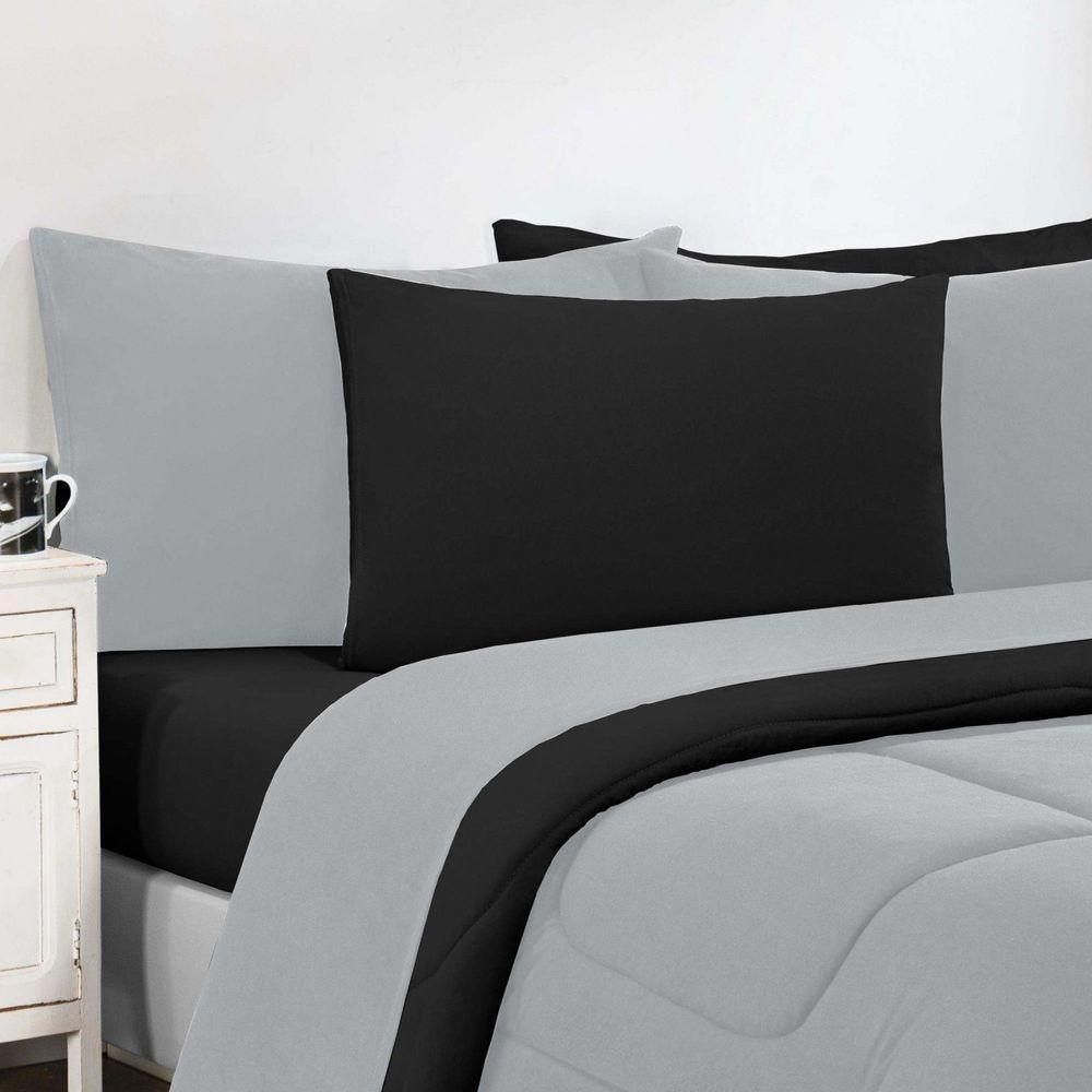 Kit Edredom Malha 100% Algodão Gran Moratta 3 Peças Queen - Cinza-preto. - 3