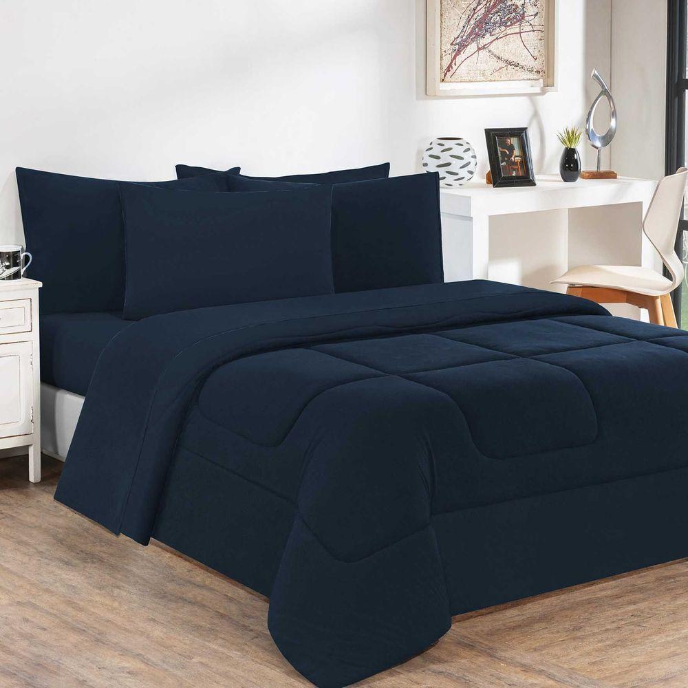 Edredom Malha 100% Algodão Gran Moratta 1 Peça Queen - Azul Marinho-azul Marinho. - 1