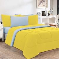 Kit Edredom Malha 100% Algodão Gran Moratta 2 Peças Solteiro - Amarelo-azul Bebê. - 1