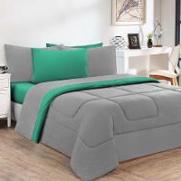 Kit Edredom Malha 100% Algodão Gran Moratta 2 Peças Solteiro - Cinza-verde Jade. - 1