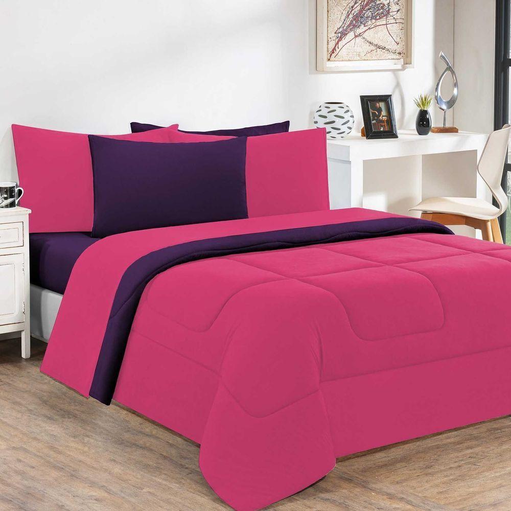 Kit Edredom Malha 100% Algodão Gran Moratta 3 Peças Queen - Pink -roxo. - 1