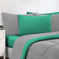 Kit Edredom + Jogo De Lençol Malha 100% Algodão Gran Moratta 4 Peças Solteiro - Cinza-verde Jade. - 3