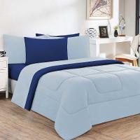 Kit Edredom + Jogo De Lençol Malha 100% Algodão Gran Moratta 6 Peças King - Azul Bebê-azul Royal. - 1