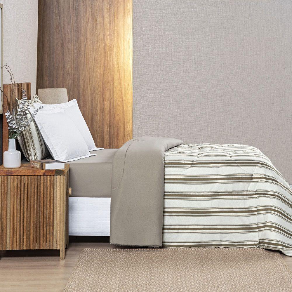 Edredom Cobertor Daily Queen Malha Listrado Dupla Face Fio Penteado - Avelã - 2
