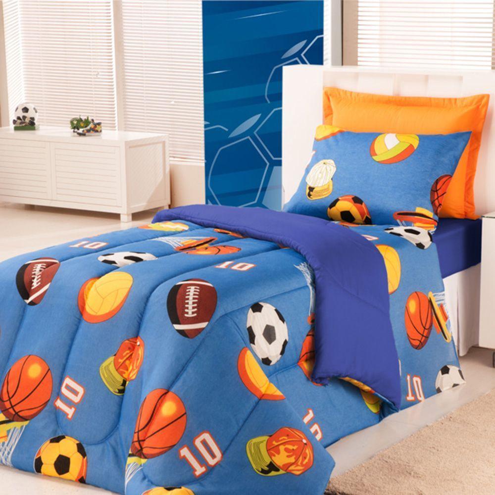 Kit Coordenado Edredom Com Lençol Solteiro Alegria - Azul - 7