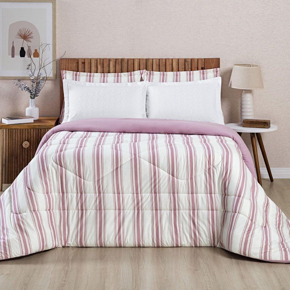 Edredom Cobertor Daily King Malha Listrado Dupla Face Fio Penteado - Rosê - 3