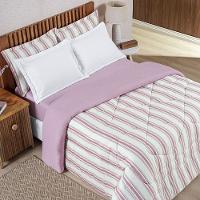 Edredom Cobertor Daily King Malha Listrado Dupla Face Fio Penteado - Rosê - 1