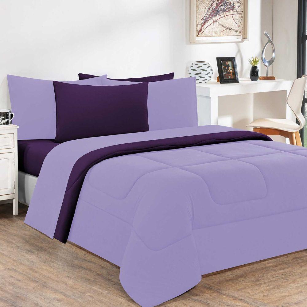 Kit Edredom + Jogo De Lençol Malha 100% Algodão Gran Moratta 4 Peças Solteiro - Lilás-roxo. - 1