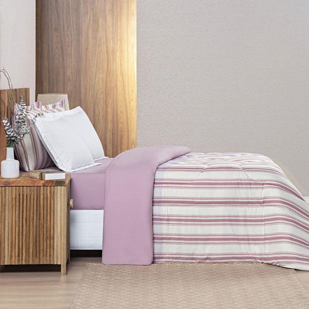 Edredom Cobertor Daily Super King Malha Listrado Dupla Face Fio Penteado - Rosê - 2