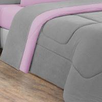 Kit Edredom + Jogo De Lençol Malha 100% Algodão Gran Moratta 5 Peças Solteiro - Cinza-rosa Bebê - 4