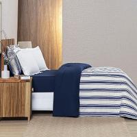Edredom Cobertor Daily Queen Malha Listrado Dupla Face Fio Penteado - Azul Marinho - 2