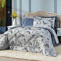 Edredom Beija-flor Azul-cinza Com Fronha Solteiro 02 Peças Dupla Face Estampado Percal 300 Fios Acetinado - 1