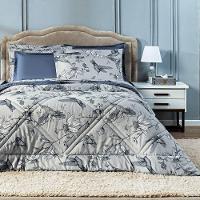 Edredom Beija-flor Azul-cinza Com Fronha Solteiro 02 Peças Dupla Face Estampado Percal 300 Fios Acetinado - 5