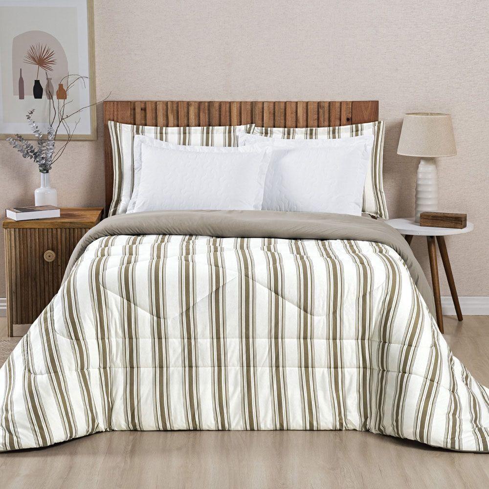 Edredom Cobertor Daily Super King Malha Listrado Dupla Face Fio Penteado - Avelã - 3