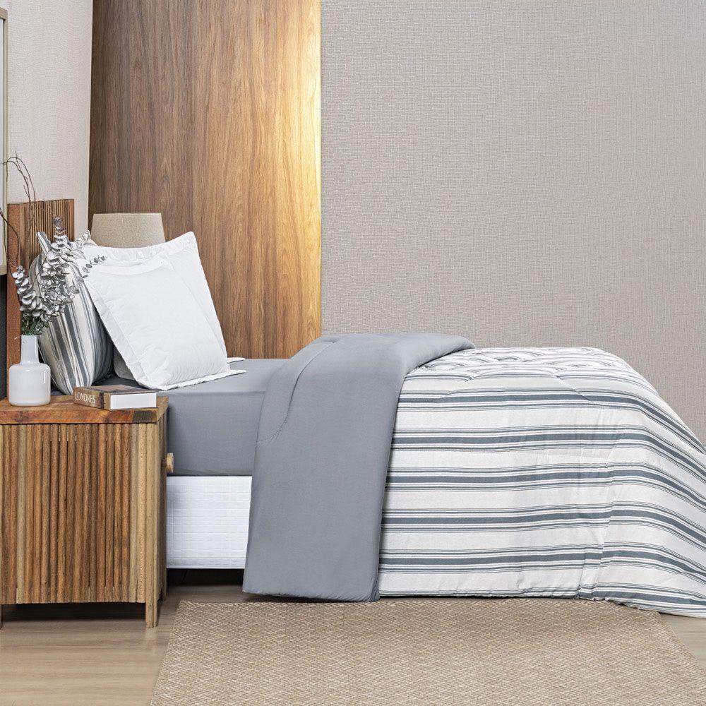 Edredom Cobertor Daily Queen Malha Listrado Dupla Face Fio Penteado - Cinza - 3