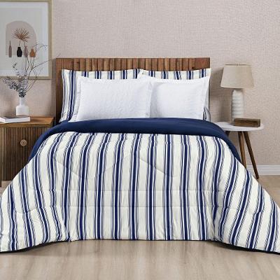 Edredom Cobertor Daily King Malha Listrado Dupla Face Fio Penteado - Azul Marinho