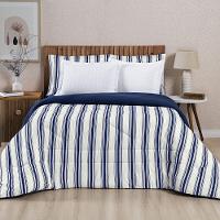 Edredom Cobertor Daily King Malha Listrado Dupla Face Fio Penteado - Azul Marinho - 1