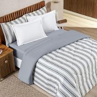 Edredom Cobertor Daily Super King Malha Listrado Dupla Face Fio Penteado - Cinza - 1