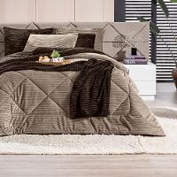 Coberdrom Canelado Dupla Face Denver Queen 03 Peças Manta Microfibra Canelada Caqui - 5