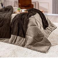 Coberdrom Canelado Dupla Face Denver Queen 03 Peças Manta Microfibra Canelada Caqui - 7