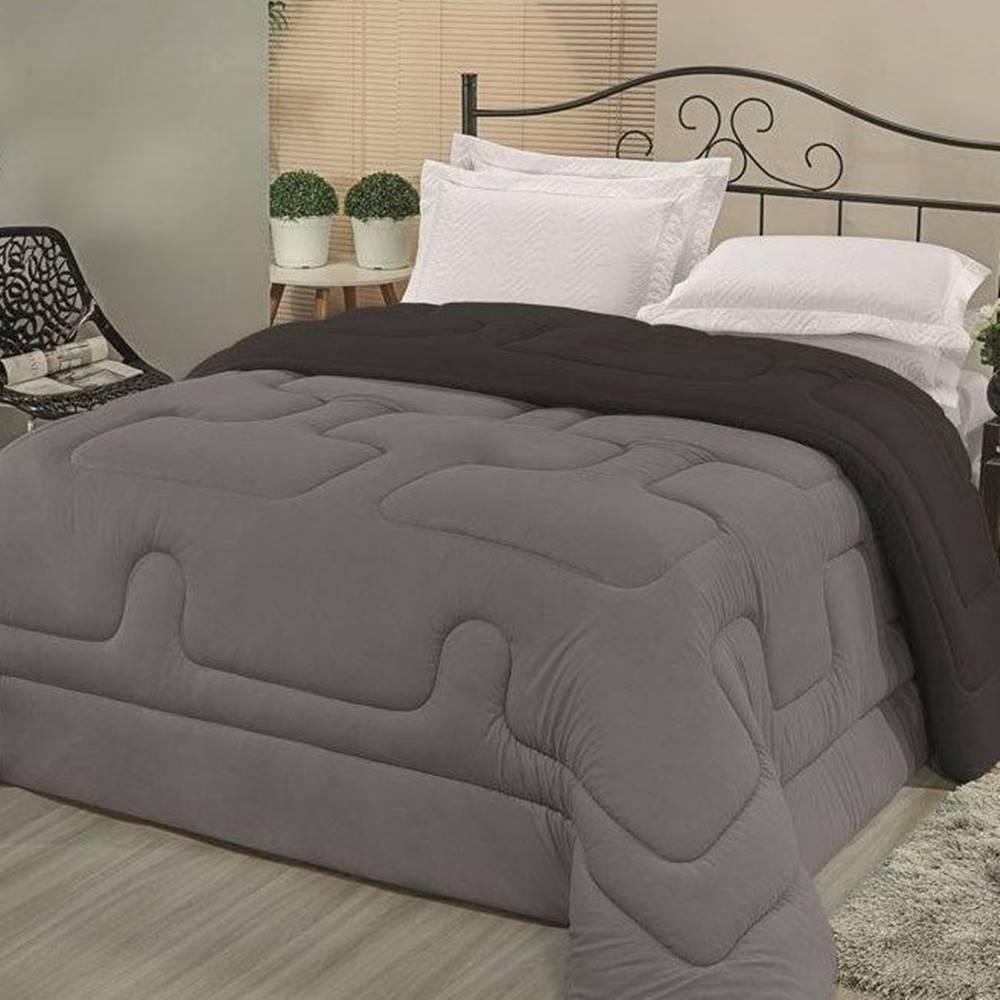 Edredom Dupla Face 100% Algodão Malha Queen Gran Moratta 01 Peça - Cinza-preto - 2