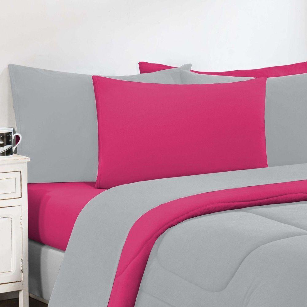 Kit Edredom Malha 100% Algodão Gran Moratta 3 Peças Queen - Cinza-pink. - 3