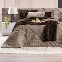 Coberdrom Canelado Dupla Face Denver Solteiro 02 Peças Manta Microfibra Canelada Caqui - 7