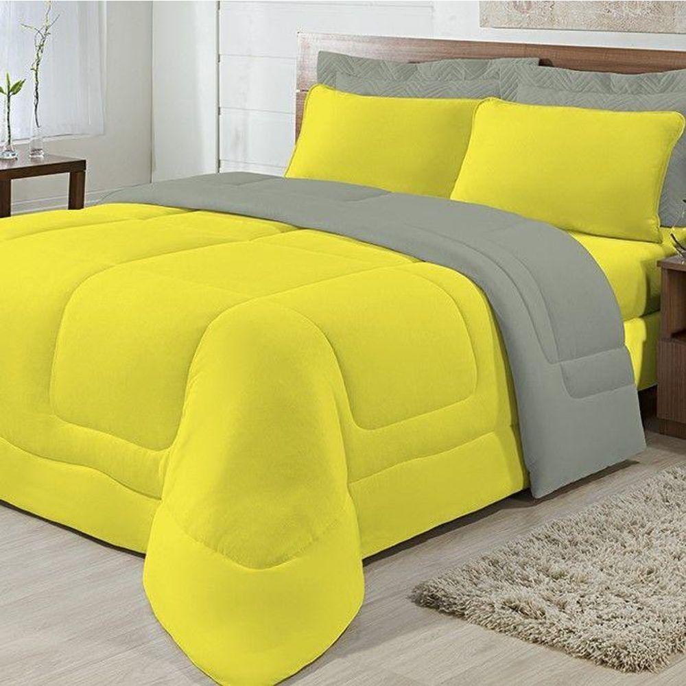 Edredom Dupla Face 100% Algodão Malha King Gran Moratta 01 Peça - Cinza-amarelo - 5