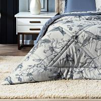 Edredom Beija-flor Azul-cinza Com Fronhas Queen 03 Peças Dupla Face Estampado Percal 300 Fios Acetinado - 3