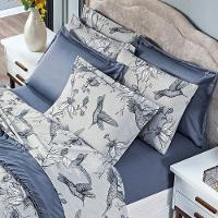 Edredom Beija-flor Azul-cinza Com Fronhas Queen 03 Peças Dupla Face Estampado Percal 300 Fios Acetinado