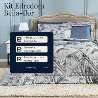 Edredom Beija-flor Azul-cinza Com Fronhas Casal Padrão 03 Peças Dupla Face Estampado Percal 300 Fios Acetinado - 2