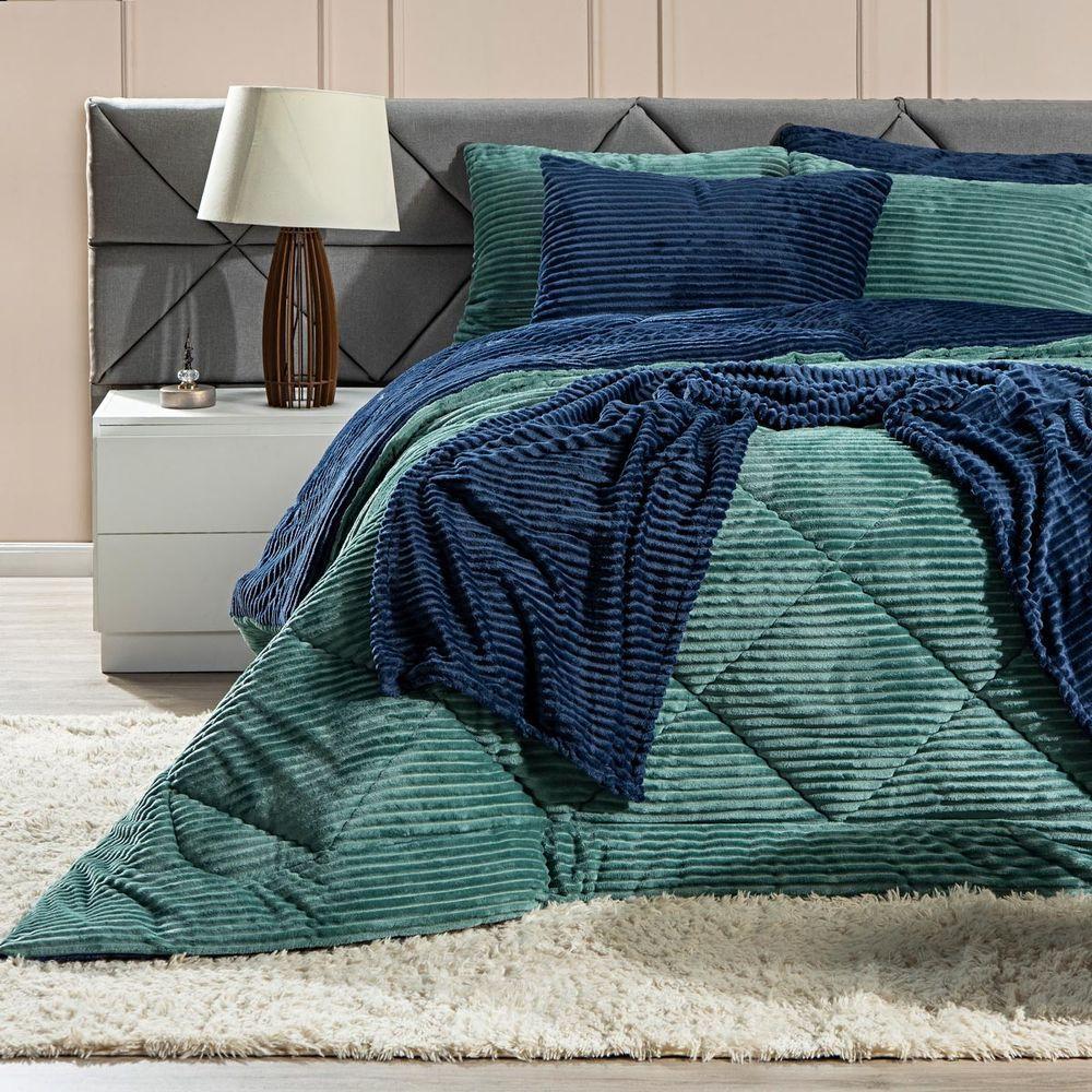 Coberdrom Canelado Dupla Face Denver Solteiro 02 Peças Manta Microfibra Canelada Verde - 10