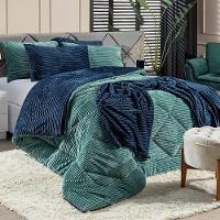 Coberdrom Canelado Dupla Face Denver Solteiro 02 Peças Manta Microfibra Canelada Verde - 2