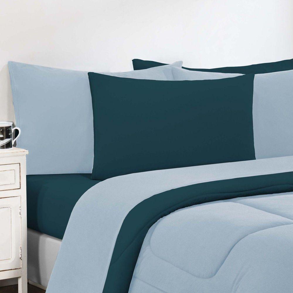 Kit Edredom + Jogo De Lençol Malha 100% Algodão Gran Moratta 7 Peças King - Azul Bebê-azul Petróleo. - 3