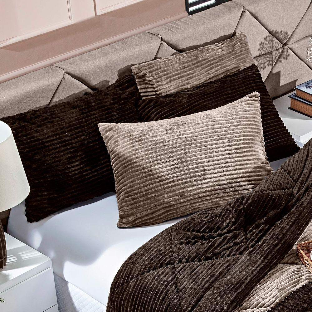 Coberdrom Canelado Dupla Face Denver King 03 Peças Manta Microfibra Canelada Caqui - 5