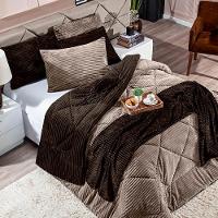 Coberdrom Canelado Dupla Face Denver King 03 Peças Manta Microfibra Canelada Caqui - 6