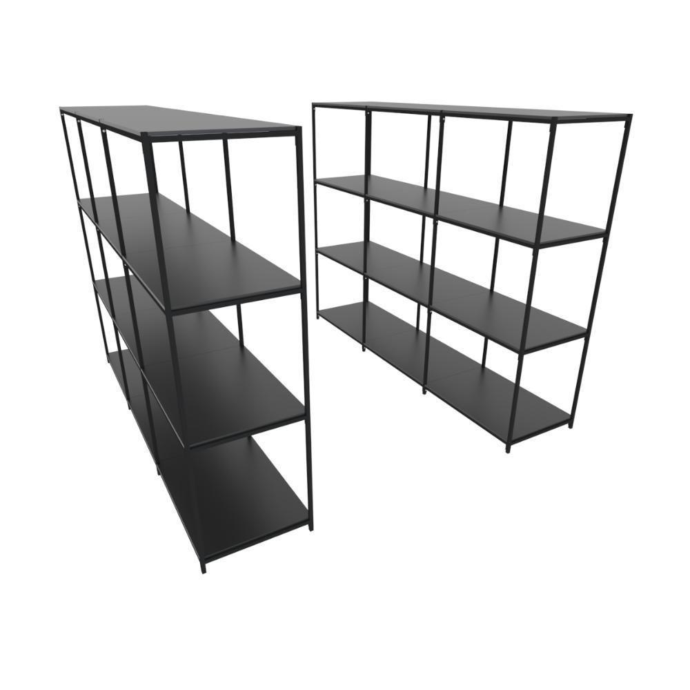 Praleira De Aço Reforçada Mini Porta Pallet 200x60x90 Estante Estoque Bandeja Preta Módulos Conjugados 3 + 3 - 1