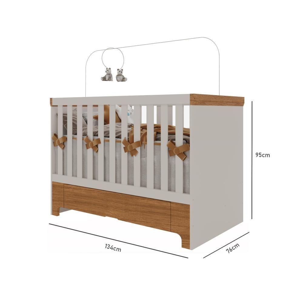 Conjunto Infantil Antonella Berço Com Gaveta E Roupeiro 4p Off White-caramelo Móveis Canaã - 5