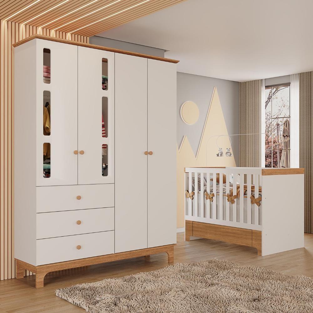 Conjunto Infantil Antonella Berço Com Gaveta E Roupeiro 4p Off White-caramelo Móveis Canaã - 6