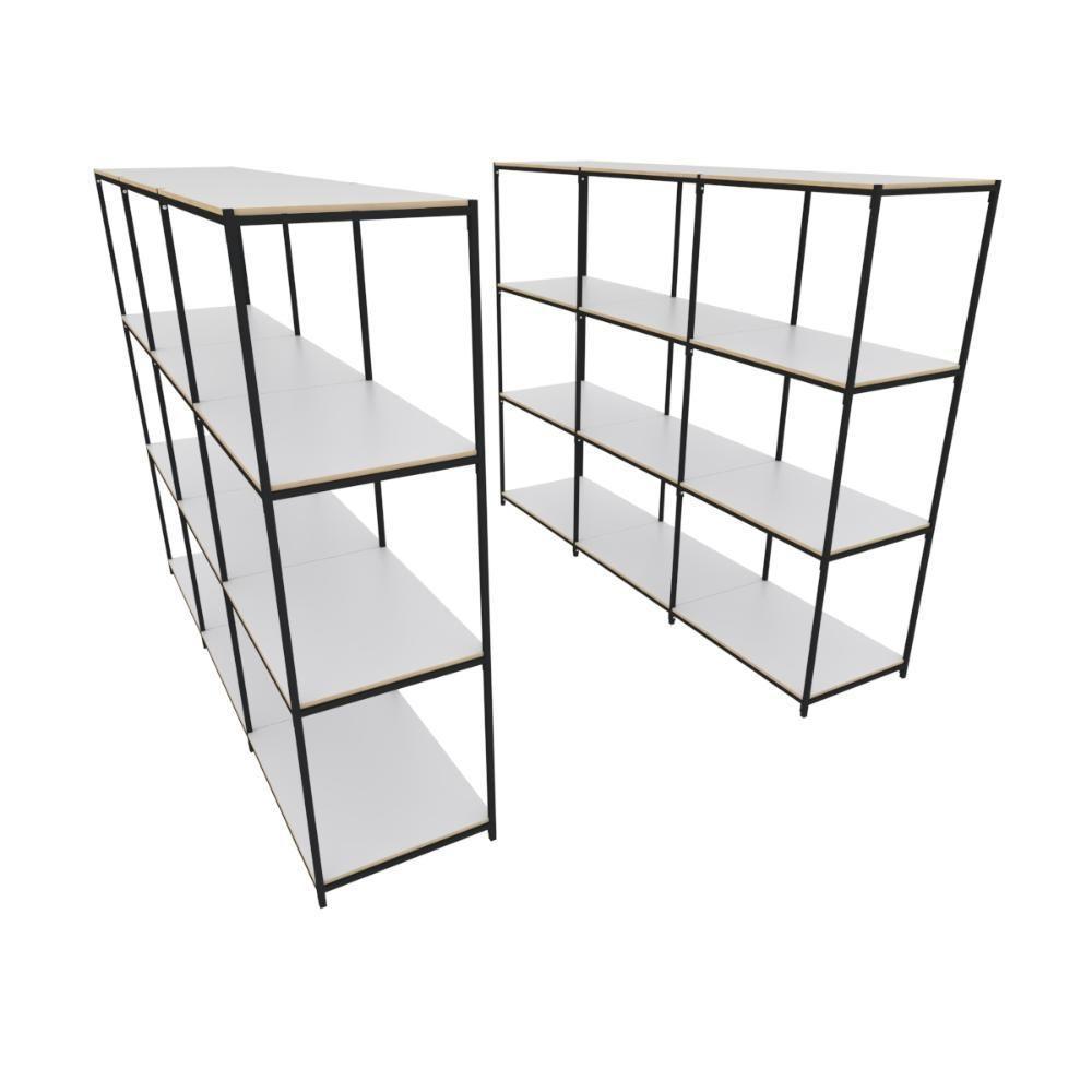 Praleira De Aço Reforçada Mini Porta Pallet 200x60x90 Estante Estoque Bandeja Branca Módulos Conjugados 3 + 3 - 1