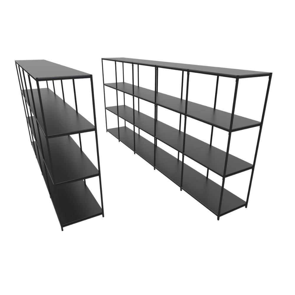 Praleira De Aço Reforçada Mini Porta Pallet 200x60x90 Estante Estoque Bandeja Preta Módulos Conjugados 4 + 5 - 1