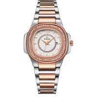 Relógio Feminino Quadrado Com Strass Pulseira Em Aço Inoxidavel Impermeavel Prata Rose - 1